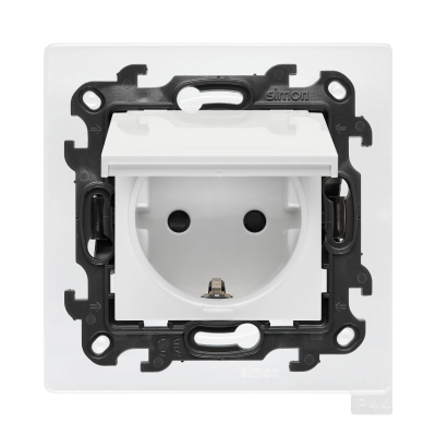 Single socket outlet with Schuko earthing for IP44 version with seal frame, with shutters, (module), Simon 24, IP44, Flap color: Same as a cover