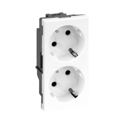 Dviguba rozetė, „Simon 500“, SCHUKO, 16 A, 250 V, greitasis jungimas / „Spade“, 100×50 mm, gryna balta (Pure white)