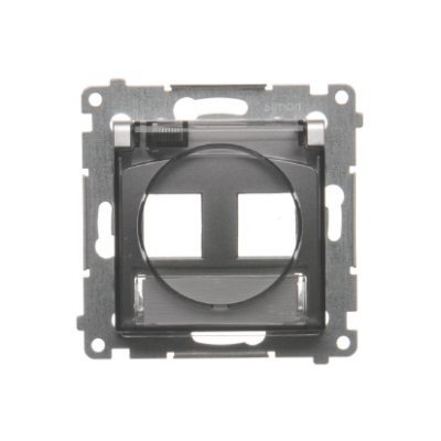Simon 54 double IP44 ITC socket cover for Keystone with descriptive field, (module), silver matt, metalic