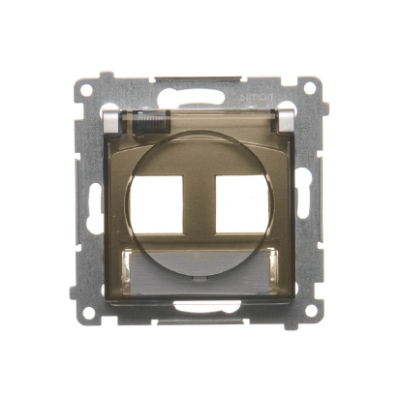 Simon 54 double IP44 ITC socket cover for Keystone with descriptive field, (module), gold matt, metalic