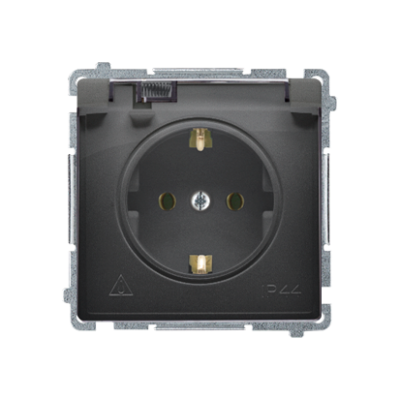 Simon Basic single plug socket for the IP44 version with Schuko earthing - without frame gasket - transparent flap, 16A, black matt