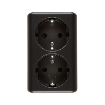 Simon 54 double socket outlet with Schuko earthing and shutters, flush mounted - Scandinavian version, (Complete product), 16A, 250V, quick connection, anthracite, metalic