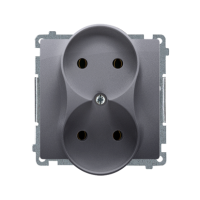 Simon Basic double socket outlet without earthing, 16A, silver matt, metalic