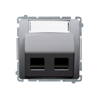 Simon Basic double angled Keystone IT/telephone socket cover with descriptive field, (cover), silver matt, metalic