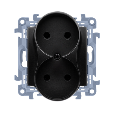 Simon 10 double socket outlet without earthing, 16A, black matt