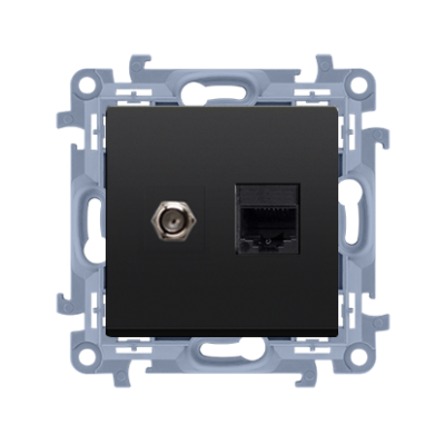 Simon 10 aerial socket type „F” + computer RJ45 cat.5e, black matt