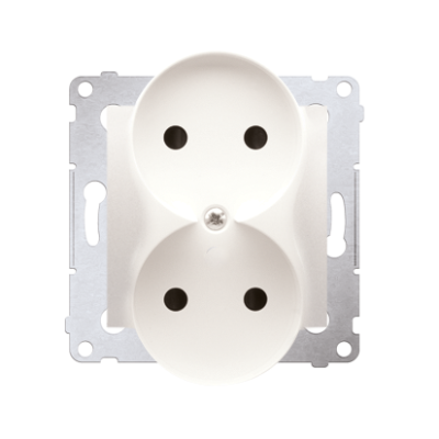 Simon 54 double socket outlet without earthing, with shutters, (module), 16A, 250V, Screw, cream white/electro white