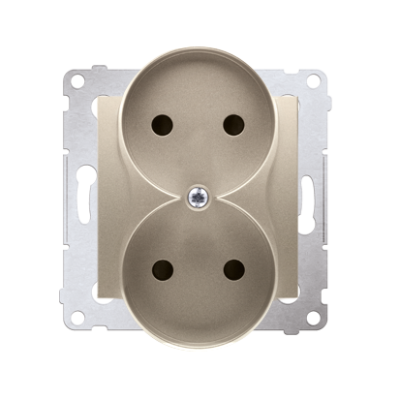 Simon 54 double socket outlet without earthing, with shutters, (module), 16A, 250V, Screw, gold matt, metalic