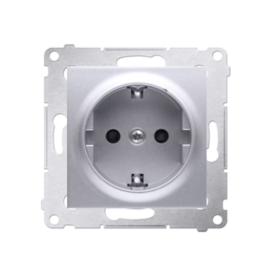 Simon 54 single socket outlet with Schuko earthing, with shutters, (module), 16A, 250V, quick connection, silver matt, metalic