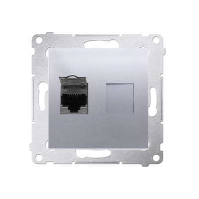 Simon 54 single shielded computer socket RJ45 category 6 with anti-dust cover, (module), silver matt, metalic