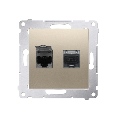 Simon 54 double computer socket RJ45 category 6 with anti-dust cover, (module), gold matt, metalic