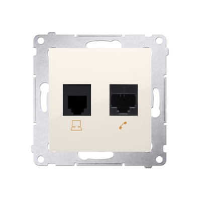 Simon 54 kompiuterio lizdas RJ45, 5e kategorijos + telefono lizdas RJ12 (modulis), kreminė balta