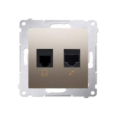 Simon 54 computer socket RJ45 category 5e + telephone socket RJ12, (module), gold matt, metalic
