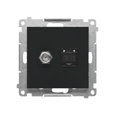 Simon 55 aerial socket type "F" + computer socket RJ45 cat.6, module, black matt