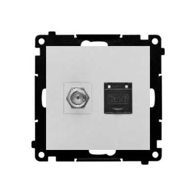 Simon 55 aerial socket type "F" + computer socket RJ45 cat.6, module, matt aluminum
