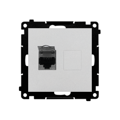 Simon 55 vieno kompiuterio RJ45 6 kategorijos lizdas su apsauga nuo dulkių, matinis aliuminis