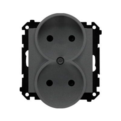 Simon 55 double socket outlet without earthing, with shutters, module, 16A, quick connection, graphite mat