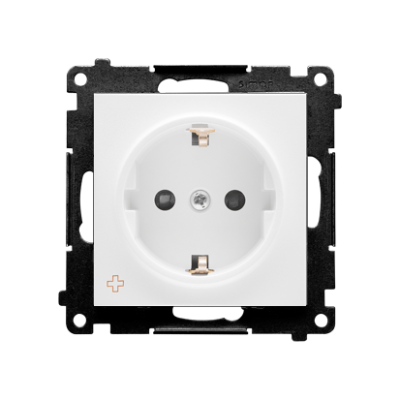 Simon 55 single socket outlet with Schuko earthing, with shutters, module, 16A, quick connection, antibacterial white