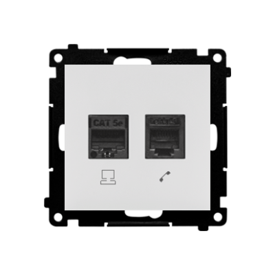Simon 55 kompiuterio lizdas RJ45, 5e kategorijos + telefono lizdas RJ12, šviesiai pilka matinė