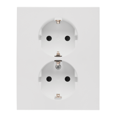Simon 55 double socket outlet with Schuko earthing and shutters, Complete product, 16A, Screw, light gray matt