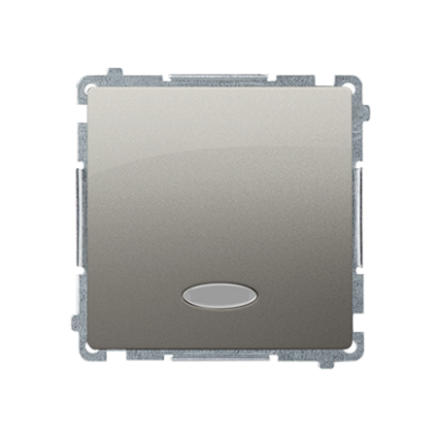 Simon Basic viengubas jungiklis su indikatoriaus lempute, kurios LED negalima pakeisti. Spalva: mėlyna (modulis), 10AX, greitasis prijungimas, satinas, metalizuotas