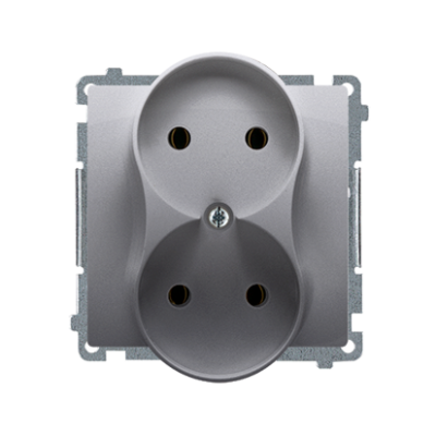 Simon Basic double socket outlet without earthing, 16A, inox, metallized