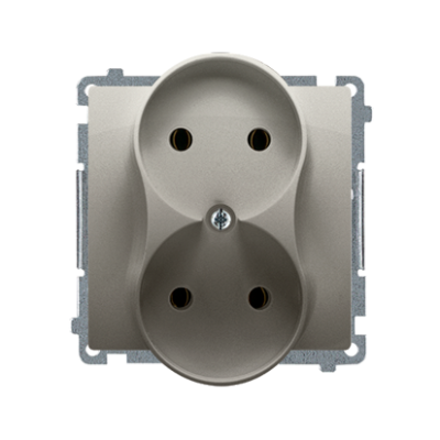 Simon Basic double socket outlet without earthing, 16A, satin, metallized