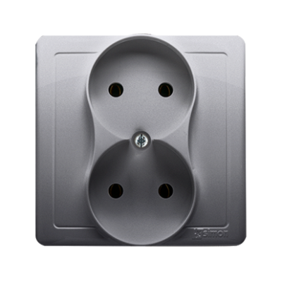 Simon Basic double socket outlet without earthing, 16A, inox, metallized