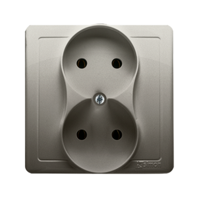 Simon Basic double socket outlet without earthing, 16A, satin, metallized