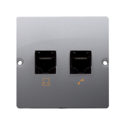 Simon Basic RJ12 dviguba telefono lizdas (modulis), nerūdijantis plienas (Inox), metalizuotas