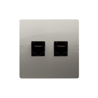Simon Basic RJ12 double telephone socket, (module), satin, metallized