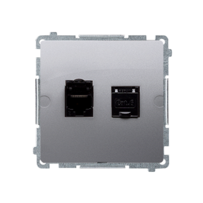 Simon Basic dviguba kompiuterio lizdo jungtis RJ45, 6 kategorijos, su apsauga nuo dulkių (modulis), nerūdijantis plienas (Inox), metalizuotas