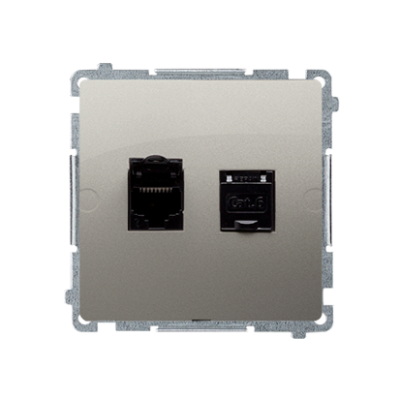 Simon Basic dviguba kompiuterio lizdo jungtis RJ45, 6 kategorijos, su apsauga nuo dulkių (modulis), satinas, metalizuotas