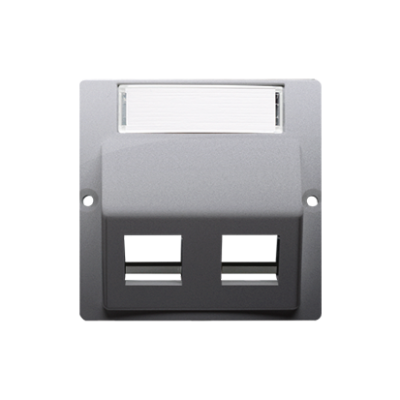Simon Basic double angled Keystone IT/telephone socket cover with descriptive field, (cover), inox, metallized