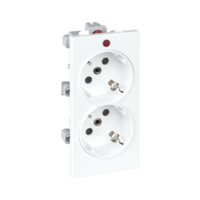 Double socket outlet, CIMA, SCHUKO, voltage indicator, 16A, 250V, Screw, 108×52mm, pure white