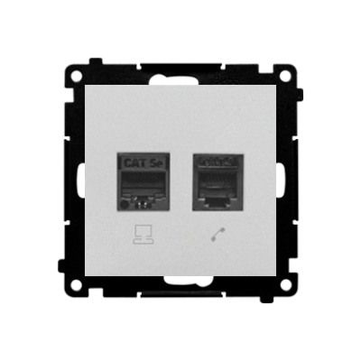 Simon 55 kompiuterio lizdas RJ45, 5e kategorijos + telefono lizdas RJ12, matinis aliuminis