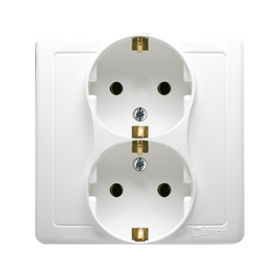 Simon Basic double socket outlet with Schuko earthing, 16A, white