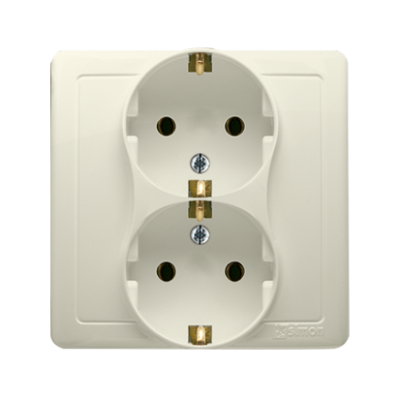 Simon Basic double socket outlet with Schuko earthing, 16A, beige