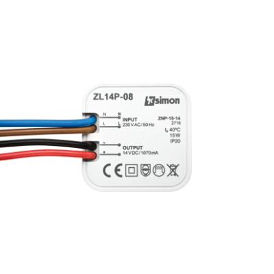 Simon 54 įmontuojamas LED maitinimo blokas, 14 V, nuolatinė srovė, 15 W.