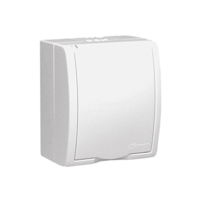 Simon Aquarius IP54 single socket outlet with earthing - flap, 16A, white