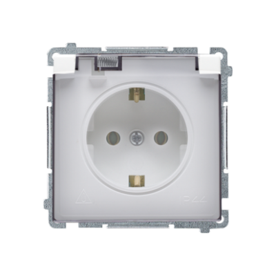 Simon Basic IP44 socket outlet with Schuko earthing, shutters and frame seal - transparent flap, 16A, white