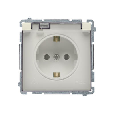 Simon Basic IP44 socket outlet with Schuko earthing, shutters and frame seal - transparent flap, 16A, beige