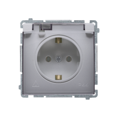 Simon Basic IP44 socket outlet with Schuko earthing, shutters and frame seal - transparent flap, 16A, inox steel