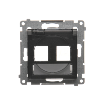 Simon 54 double IP44 ITC socket cover for Keystone with descriptive field, (module), black matt