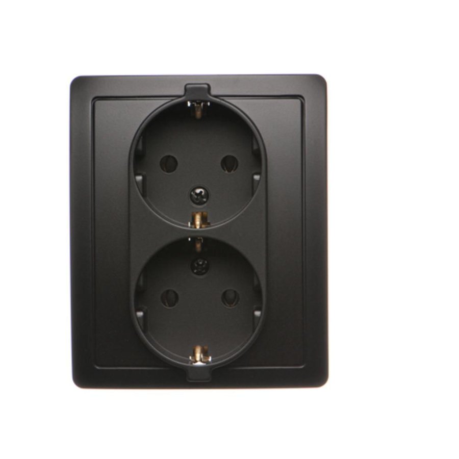 Simon Basic double socket outlet with Schuko earthing, 16A, black matt