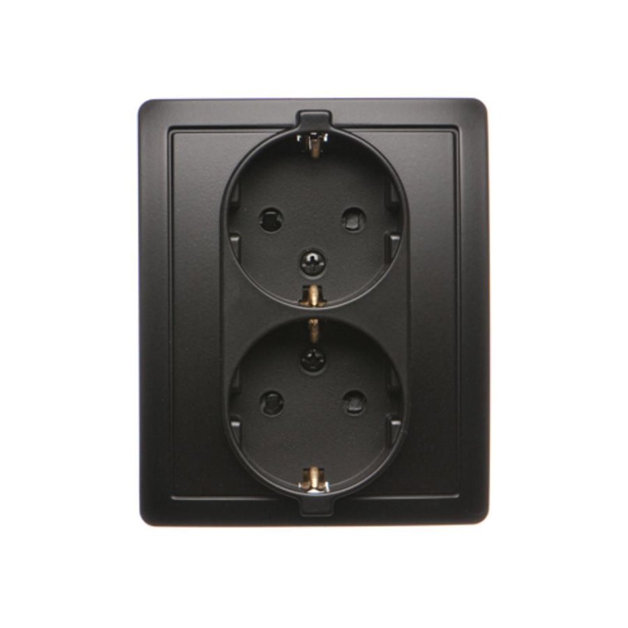 Simon Basic double socket outlet with Schuko earthing, 16A, black matt