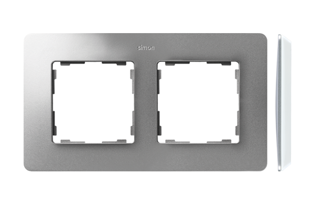 Simon 82 Detail double frame, white base, aluminum