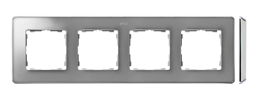 Simon 82 Detail quadruple frame, chrome base, cold aluminum