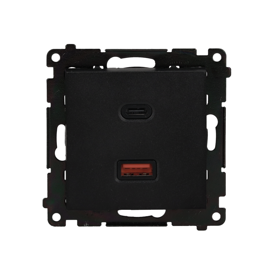 Simon 55 double USB charger, C+A, (module), 30W, black matt