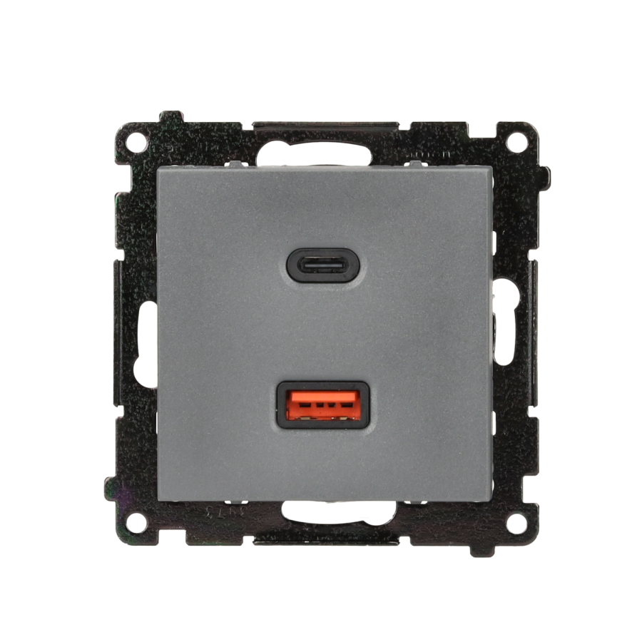 Simon 55 double USB charger, C+A, (module), 30W, graphite mat